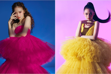 "Mẫu nhí" Bảo Hà biến hóa với những chiếc váy nặng 10kg