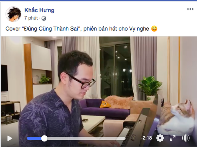 Khắc Hưng cover Đúng Cũng Thành Sai (Mỹ Tâm) nhưng spotlight lại thuộc về phản ứng quá mệt rồi của chú mèo  - Ảnh 1.