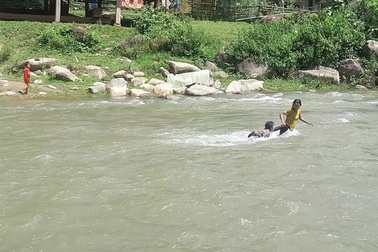 Muốn đến trường các em nhỏ phải liều mình lội qua con suối rất nguy hiểm.