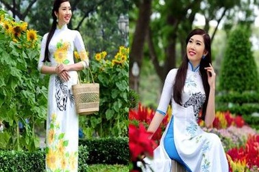 Á hoàng trang sức Thúy Ngân thướt tha với áo dài họa tiết "Ngựa"