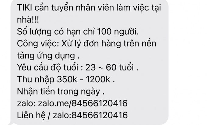 Nội dung tin nhắn giả mạo.
