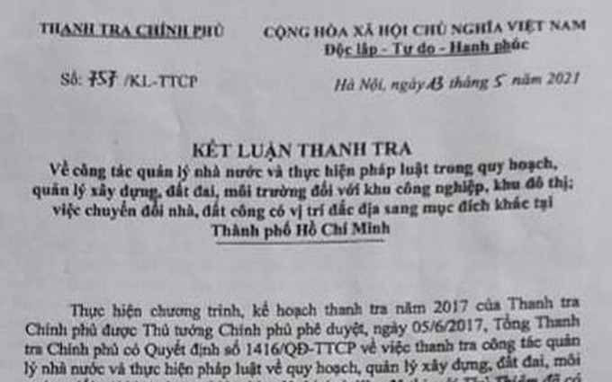 Hàng loạt sai phạm về đất đai trên địa bàn TP. Hồ Chí Minh bị Thanh tra Chính phủ “điểm tên”