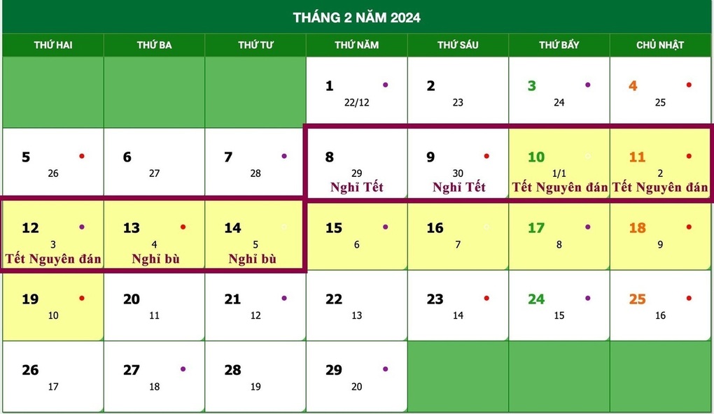 Lịch nghỉ tết Nguyên đán 2024 chính thức, từ 29/12 Âm lịch Báo Dân trí