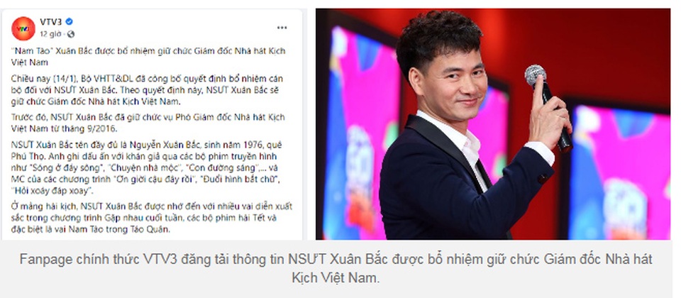 Vừa được bổ nhiệm làm Giám đốc Nhà hát Kịch Việt Nam, Xuân Bắc bị fanpage VTV bóc mẽ quá khứ - 1 Vừa được bổ nhiệm làm Giám đốc Nhà hát Kịch Việt Nam, Xuân Bắc bị fanpage VTV bóc mẽ quá khứ - 1