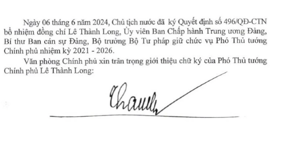 Giới thiệu chữ ký của tân Phó Thủ tướng Lê Thành Long - 1 Giới thiệu chữ ký của tân Phó Thủ tướng Lê Thành Long - 1