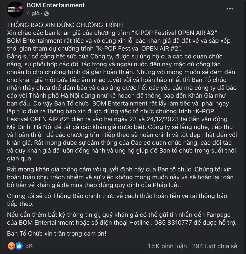 Show ở Mỹ Đình bất ngờ bị hủy, fan khóc thét khi bỏ 19 triệu đồng mua vé - 1 Show ở Mỹ Đình bất ngờ bị hủy, fan khóc thét khi bỏ 19 triệu đồng mua vé - 1