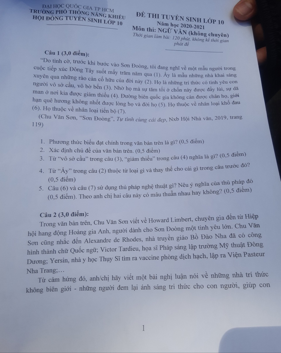 Đề Văn lớp 10 Phổ thông Năng khiếu bàn về nhà trí thức không biên giới - 2