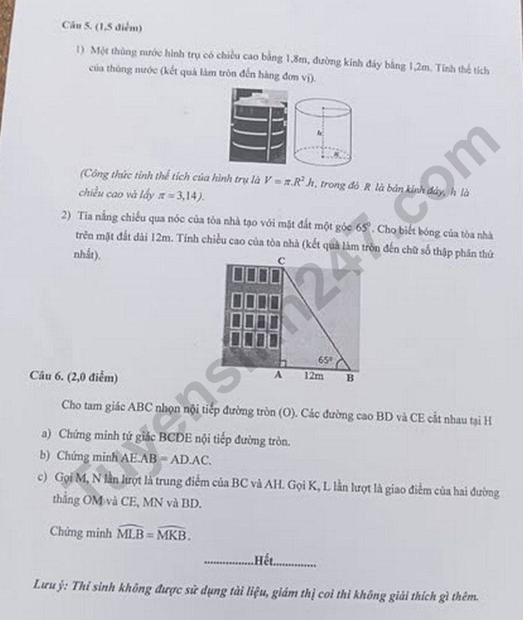 2025년 빈프억성 10학년 입학시험 수학 문제 및 답변 - 2 Đề và đáp án môn toán thi vào lớp 10 năm 2025 tỉnh Bình Phước - 2
