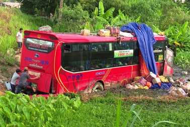 Lật xe giường nằm, 4 người bị thương