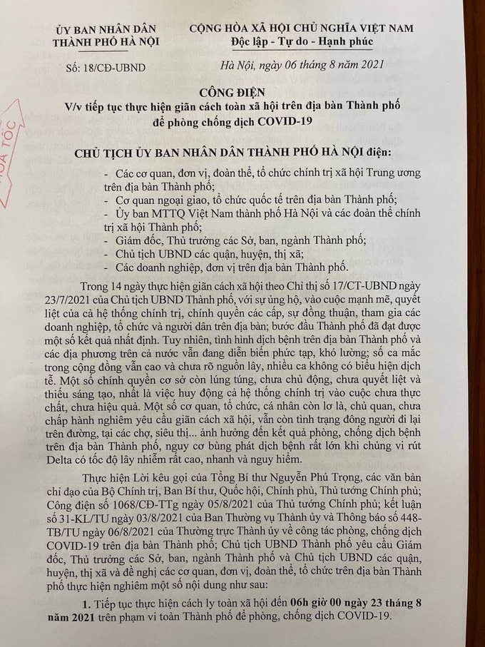 Hà Nội tiếp tục cách ly toàn xã hội đến ngày 23/8 - Ảnh 1.