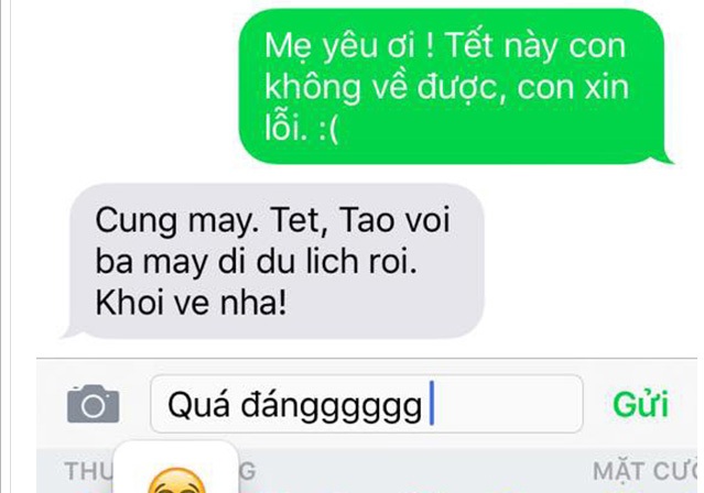 Rộ trào lưu thử phản ứng của mẹ với tin nhắn "Tết này con không về"