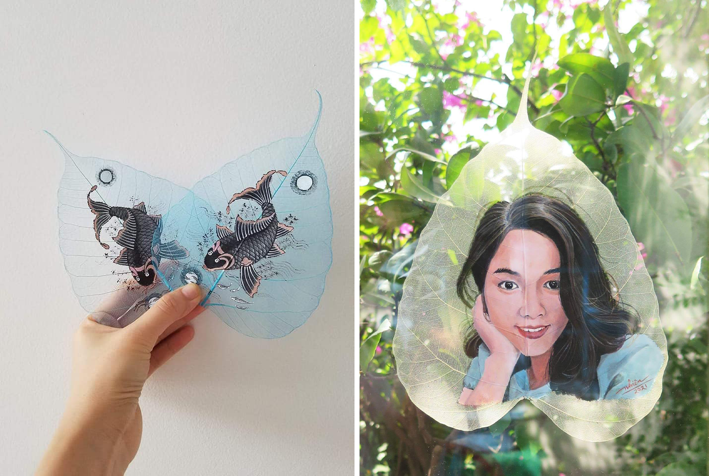Cô gái 8X có biệt tài vẽ tranh trên xương lá bồ đề - 3