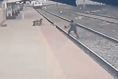 Thót tim cảnh cứu đứa trẻ rơi xuống đường ray tàu