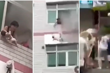 Cháy nhà, bà mẹ Trung Quốc buộc phải ném con từ tầng 3