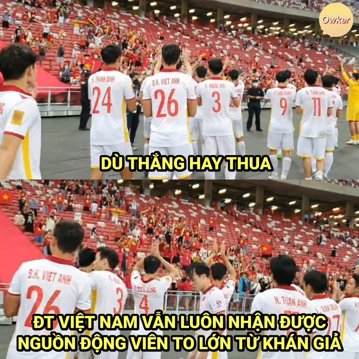 Dù thắng hay thua, người hâm mộ Việt Nam vẫn ở bên để ủng hộ các cầu thủ nước nhà (Ảnh: Fandom Owker). Dù thắng hay thua, người hâm mộ Việt Nam vẫn ở bên để ủng hộ các cầu thủ nước nhà (Ảnh: Fandom Owker).