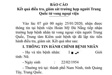 Đà Nẵng điều tra một trường hợp người Trung Quốc tử vong ngoại viện
