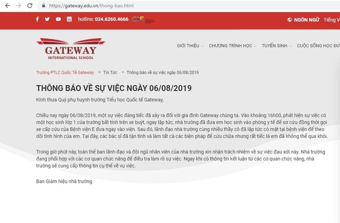 Bé trai Hà Nội tử vong khi nhà trường bỏ quên trên xe đưa đón