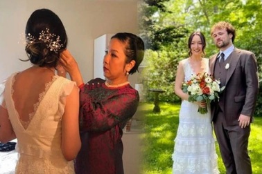 Ca sĩ Mỹ Linh chăm chút cho con riêng của chồng trong ngày cưới