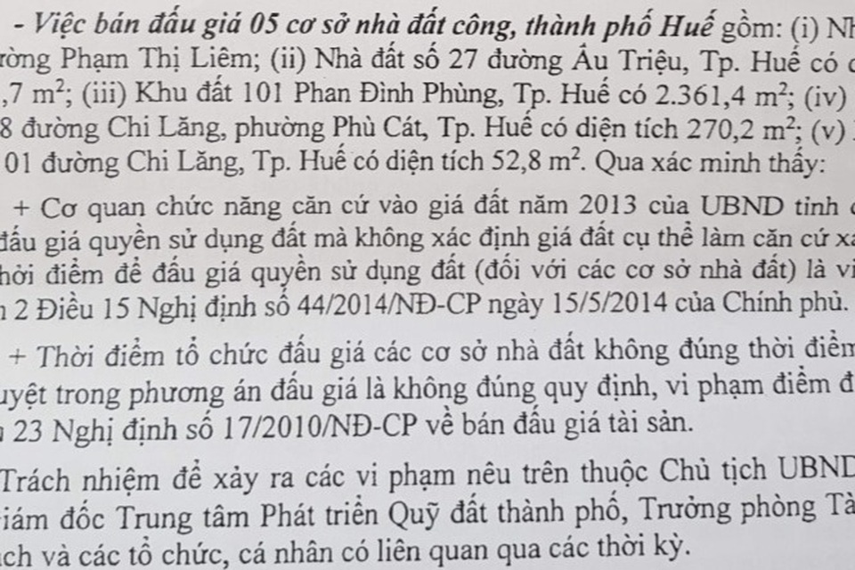 Thất thoát nhiều tỷ đồng từ bán đấu giá đất công tại TP Huế - 1 Thất thoát nhiều tỷ đồng từ bán đấu giá đất công tại TP Huế - 1