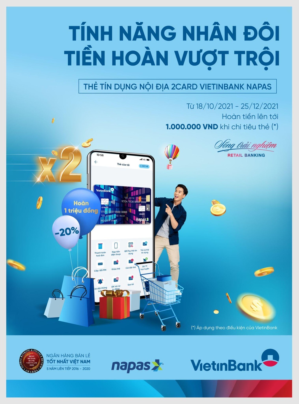 Hoàn 20% giá trị chi tiêu với thẻ tín dụng nội địa VietinBank 2Card Napas - 1 Hoàn 20% giá trị chi tiêu với thẻ tín dụng nội địa VietinBank 2Card Napas - 1