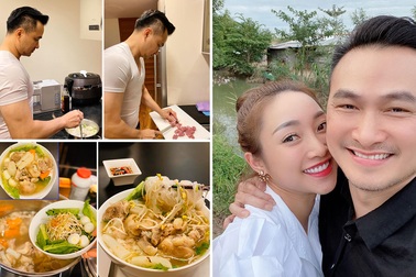 Ở nhà chống dịch, Chi Bảo thường xuyên vào bếp nấu ăn cho vợ