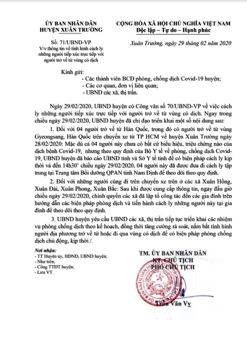 Yêu cầu cách ly với những người đi cùng xe với sinh viên từ Hàn quốc trở về - 1 Yêu cầu cách ly với những người đi cùng xe với sinh viên từ Hàn quốc trở về - 1