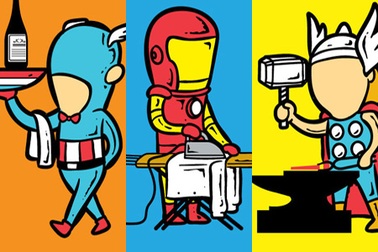 Bộ ảnh hài hước khi các siêu anh hùng vất vả… kiếm sống