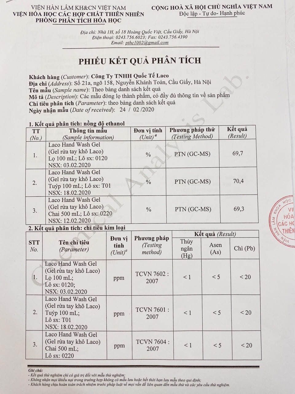Công ty TNHH Dược phẩm Xanh ĐT sản xuất nước rửa tay khô Laco Hand Wash Gel - 1 Công ty TNHH Dược phẩm Xanh ĐT sản xuất nước rửa tay khô Laco Hand Wash Gel - 1