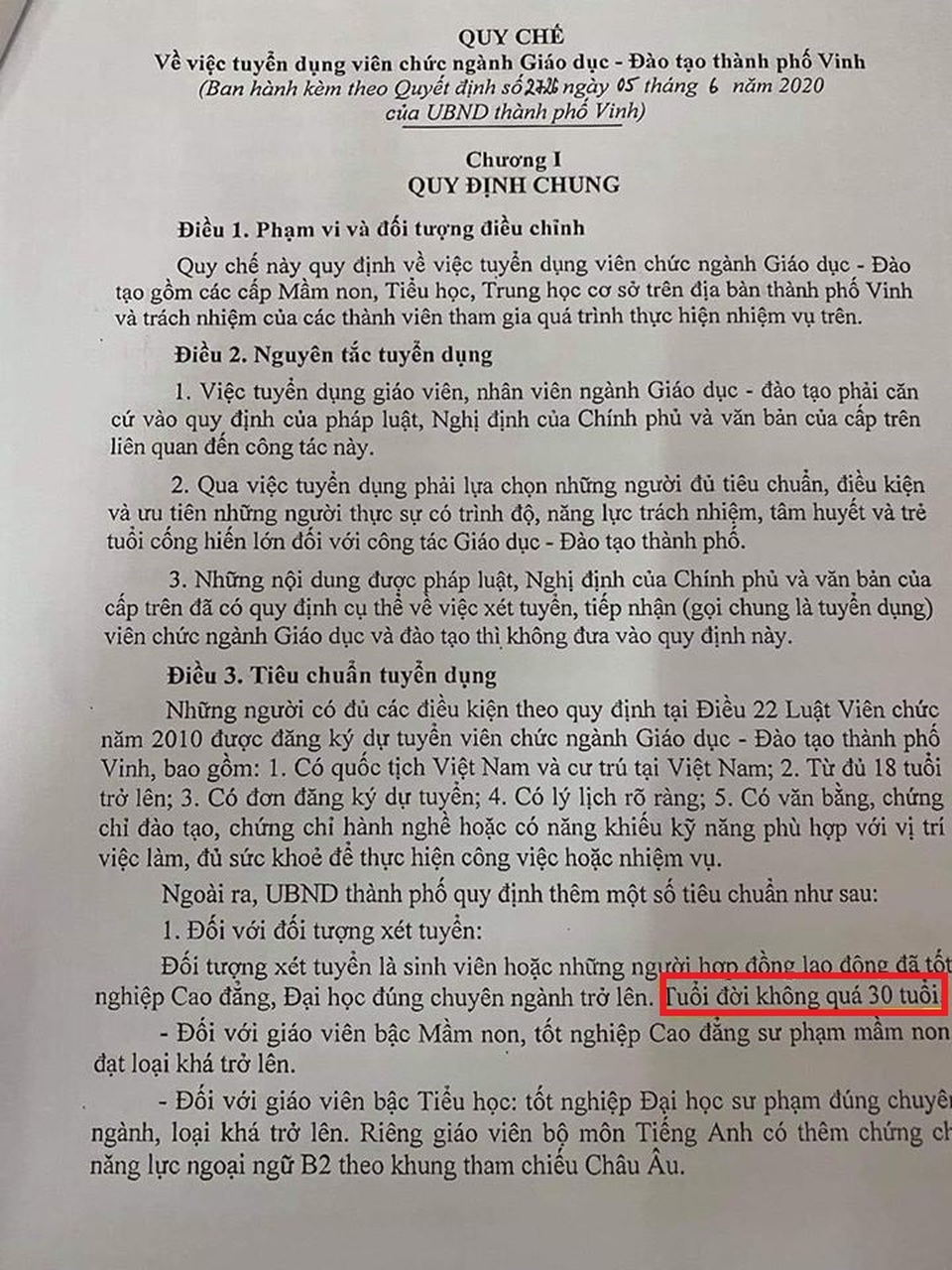 TP Vinh ra quy chế xét tuyển giáo viên “tuổi đời không quá 30” - 3 TP Vinh ra quy chế xét tuyển giáo viên “tuổi đời không quá 30” - 3