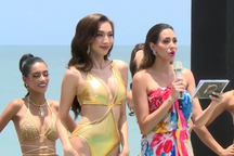 Thùy Tiên và Thiên Ân trình diễn áo tắm tại Hoa hậu Hòa bình Thế giới