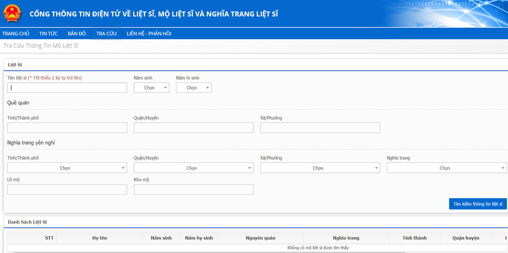 Cách tra cứu, tìm mộ liệt sĩ trên trang web thongtinlietsi - 1 Cách tra cứu, tìm mộ liệt sĩ trên trang web thongtinlietsi - 1