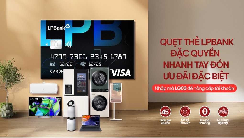 Chủ thẻ LPBank có cơ hội nhận ưu đãi 45% khi mua thiết bị điện tử LG - 1 Chủ thẻ LPBank có cơ hội nhận ưu đãi 45% khi mua thiết bị điện tử LG - 1