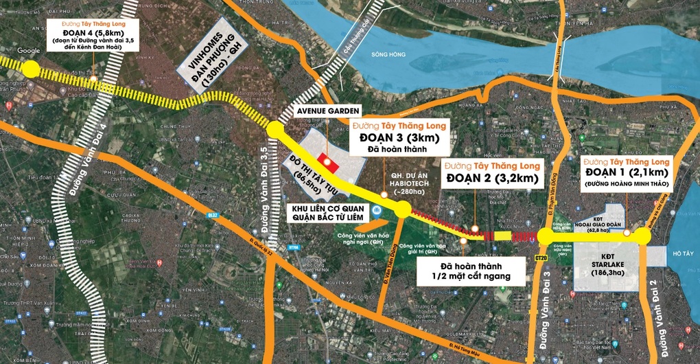 Tiến độ các dự án triển khai thi công dọc tuyến đường Tây Thăng Long - 1 Tiến độ các dự án triển khai thi công dọc tuyến đường Tây Thăng Long - 1