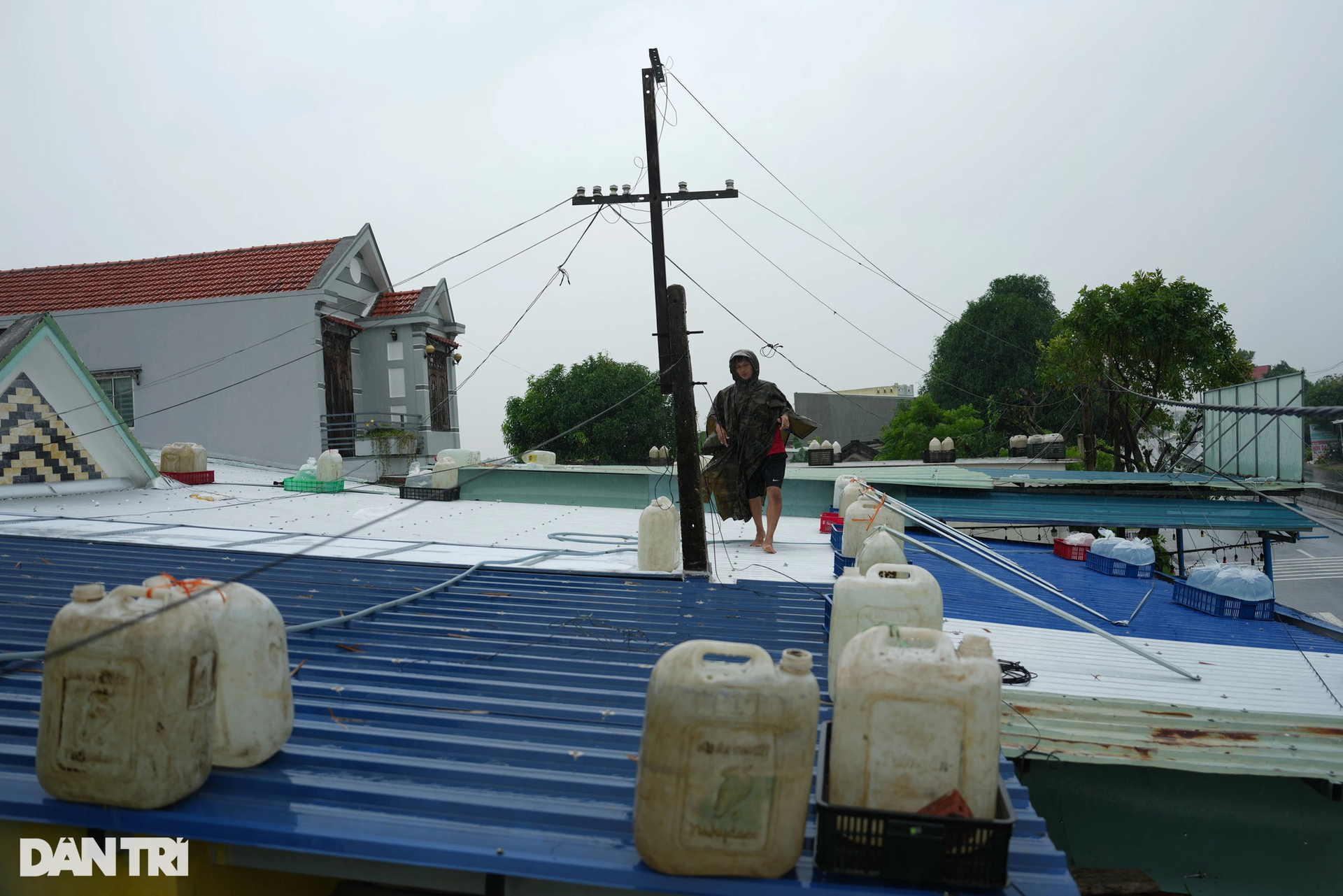 Chặn can nước, xô chậu, bao tải cát gia cố mái nhà trước khi bão số 4 đổ bộ - 2 Chặn can nước, xô chậu, bao tải cát gia cố mái nhà trước khi bão số 4 đổ bộ - 2