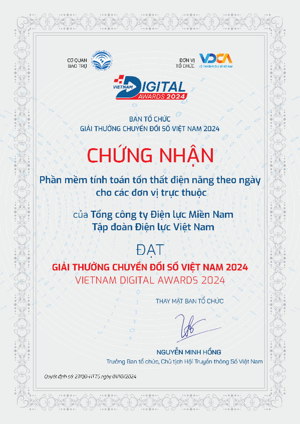 Tổng công ty Điện lực miền Nam đạt giải thưởng Chuyển đổi số Việt Nam năm 2024 - 2 Tổng công ty Điện lực miền Nam đạt giải thưởng Chuyển đổi số Việt Nam năm 2024 - 2