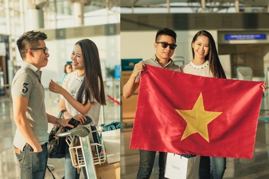 Ông xã điển trai ra sân bay tiễn nàng Hoa hậu gia thế “khủng” thi Mrs Worldwide