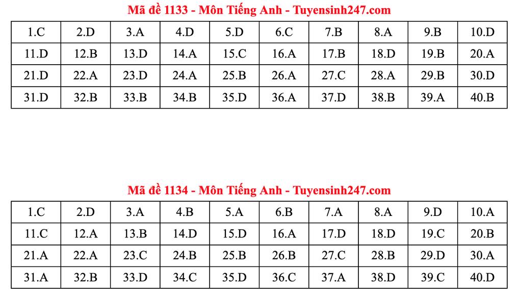Gợi ý đáp án môn tiếng Anh thi tốt nghiệp 2025: Mã đề từ 1133 đến 1148 - 1 Gợi ý đáp án môn tiếng Anh thi tốt nghiệp 2025: Mã đề từ 1133 đến 1148 - 1