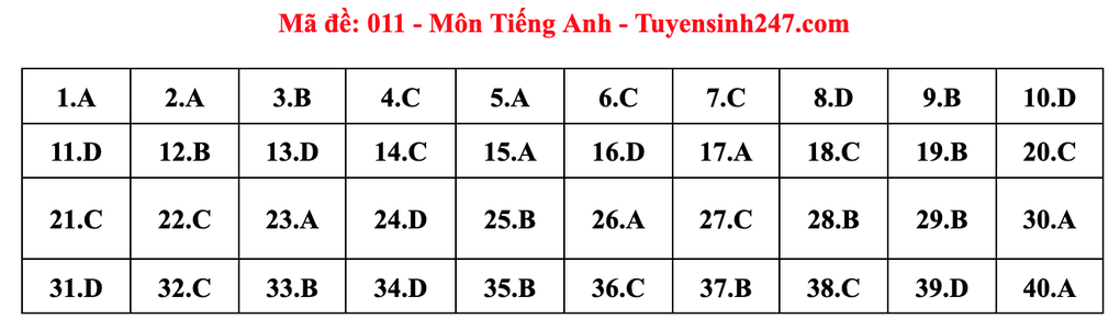 Gợi ý đáp án môn tiếng Anh thi vào lớp 10 năm 2025 của Hà Nội - 11 Gợi ý đáp án môn tiếng Anh thi vào lớp 10 năm 2025 của Hà Nội - 11