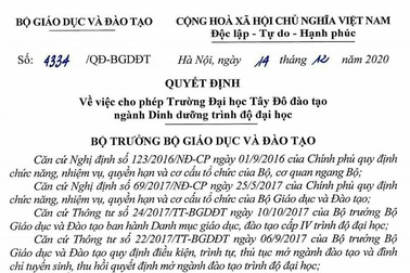 Trường Đại học Tây Đô mở ngành Dinh dưỡng trình độ đại học