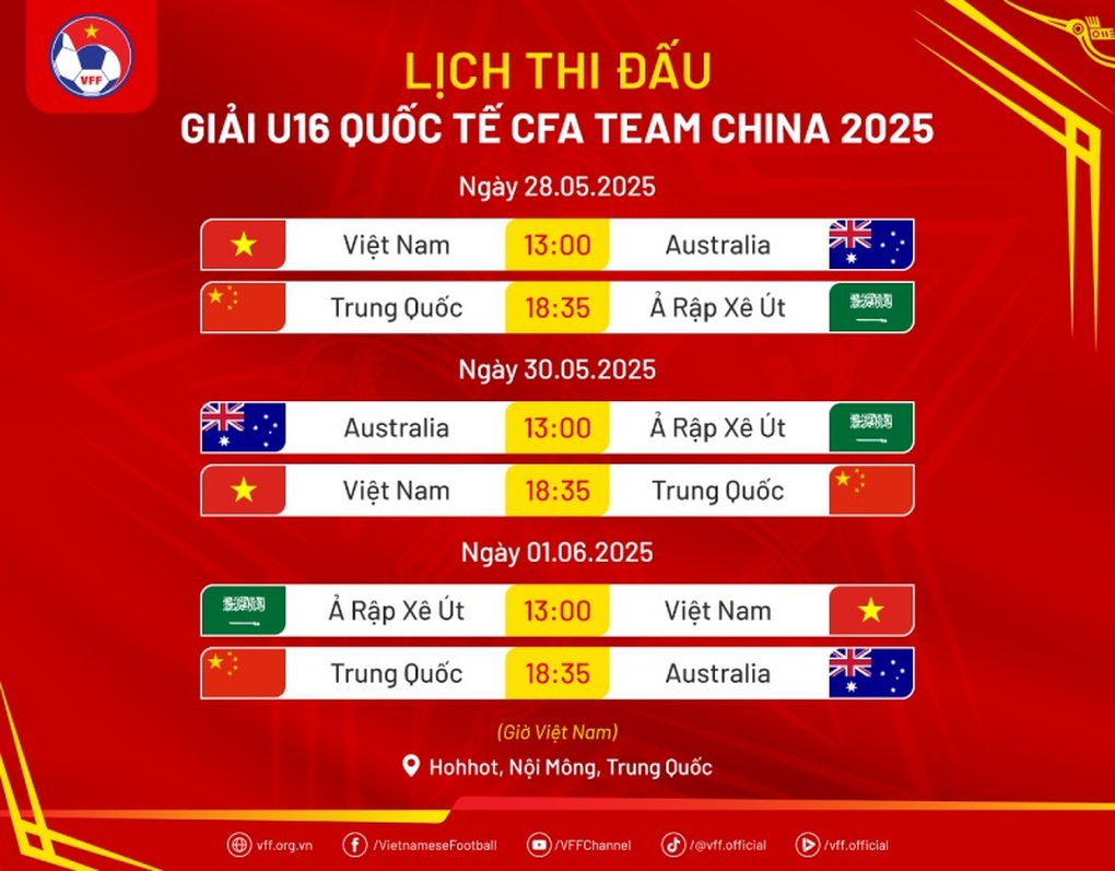 Lịch thi đấu của U16 Việt Nam ở giải Tứ hùng tại Trung Quốc - 2 Lịch thi đấu của U16 Việt Nam ở giải Tứ hùng tại Trung Quốc - 2