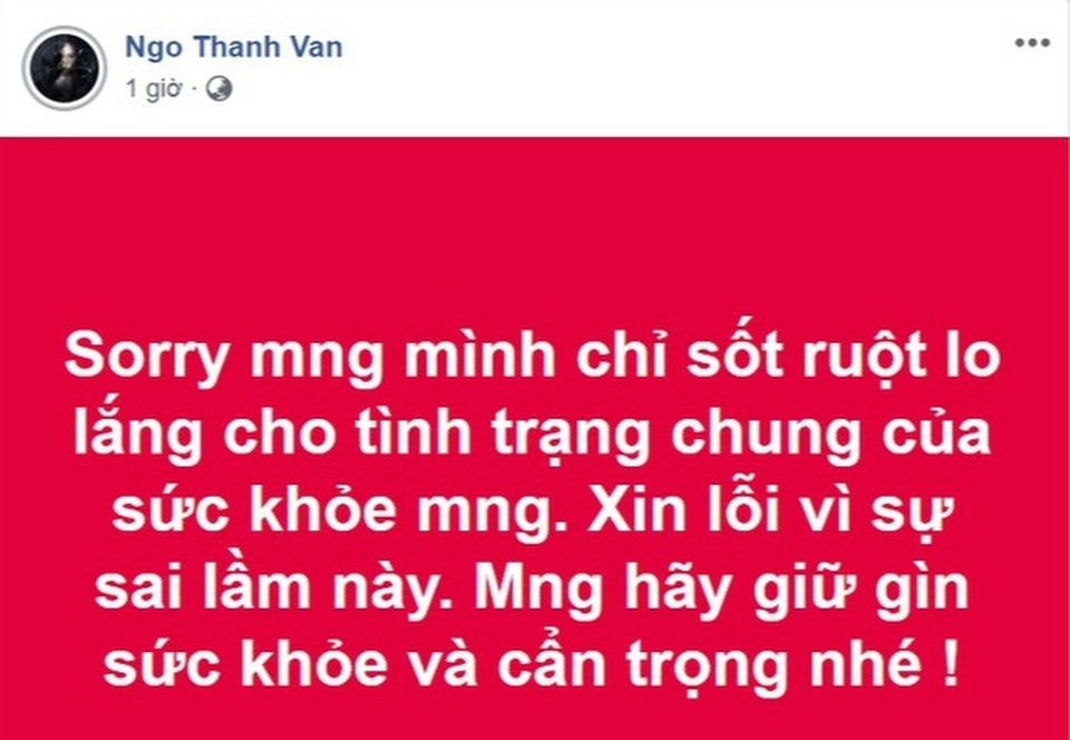 Ngô Thanh Vân lên tiếng xin lỗi sau vụ đưa tin sai liên quan đến đại dịch corona - 2 Ngô Thanh Vân lên tiếng xin lỗi sau vụ đưa tin sai liên quan đến đại dịch corona - 2