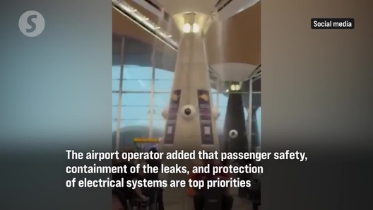 Mưa lớn khiến trần sân bay bị dột, nước tuôn xối xả như thác chảy