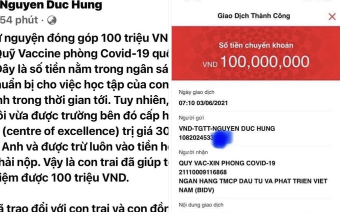 Con trai “tặng” tiền học bổng, bố mẹ góp 100 triệu vào Quỹ vắc xin phòng dịch COVID-19