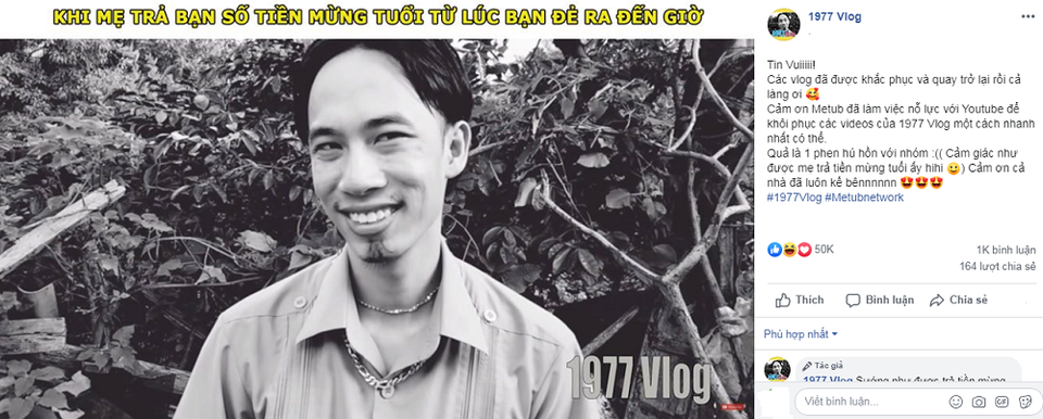 1977 Vlog lấy lại được 5 video triệu views bỗng nhiên bị xóa, Youtube chưa giải thích - 2 1977 Vlog lấy lại được 5 video triệu views bỗng nhiên bị xóa, Youtube chưa giải thích - 2