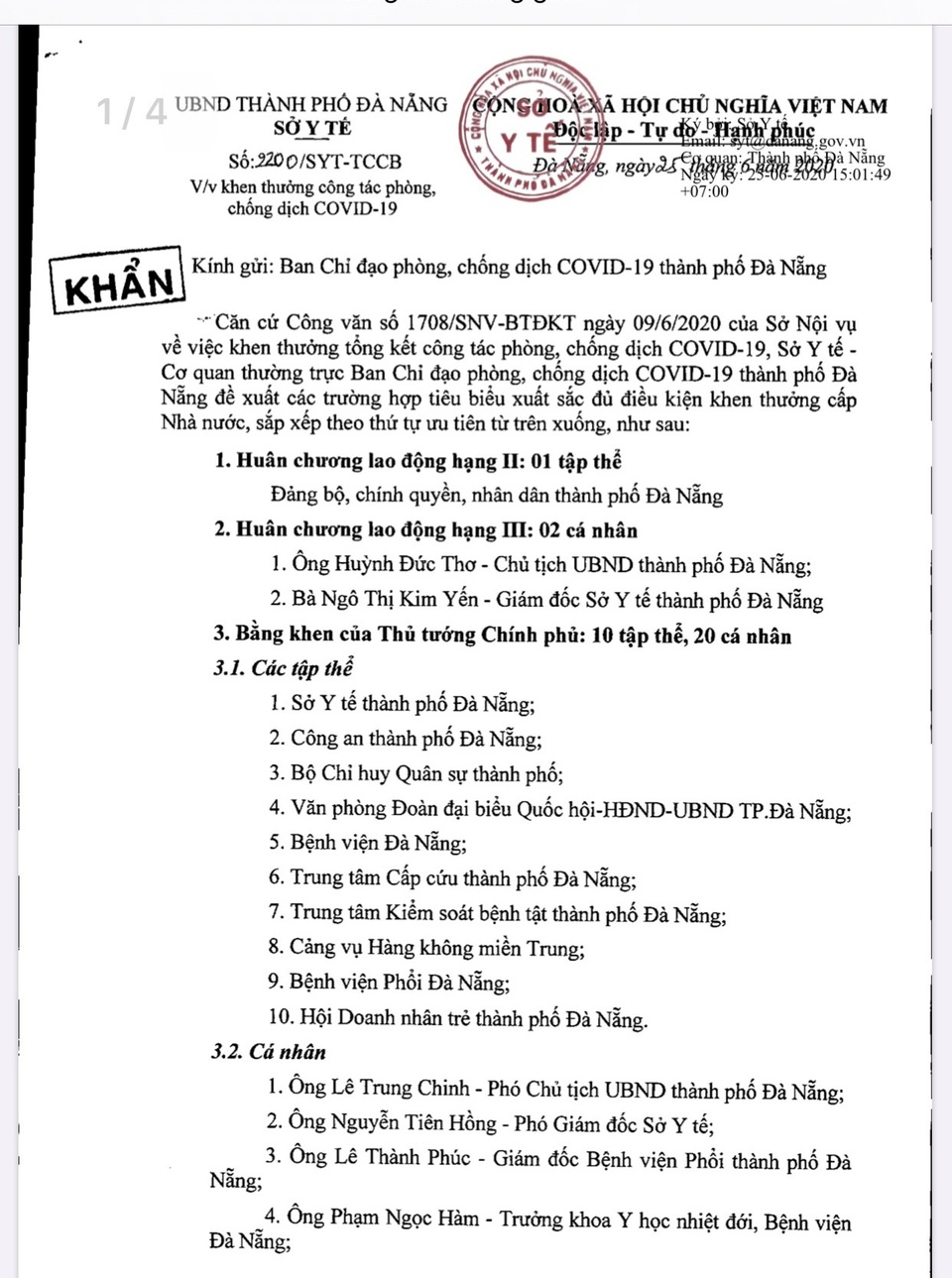 Giám đốc Sở Y tế nói về việc đề nghị tặng Huân chương cho bản thân - 3 Giám đốc Sở Y tế nói về việc đề nghị tặng Huân chương cho bản thân - 3