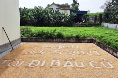 Độc đáo khẩu hiệu "Tôi đi bầu cử" trên sân phơi lúa