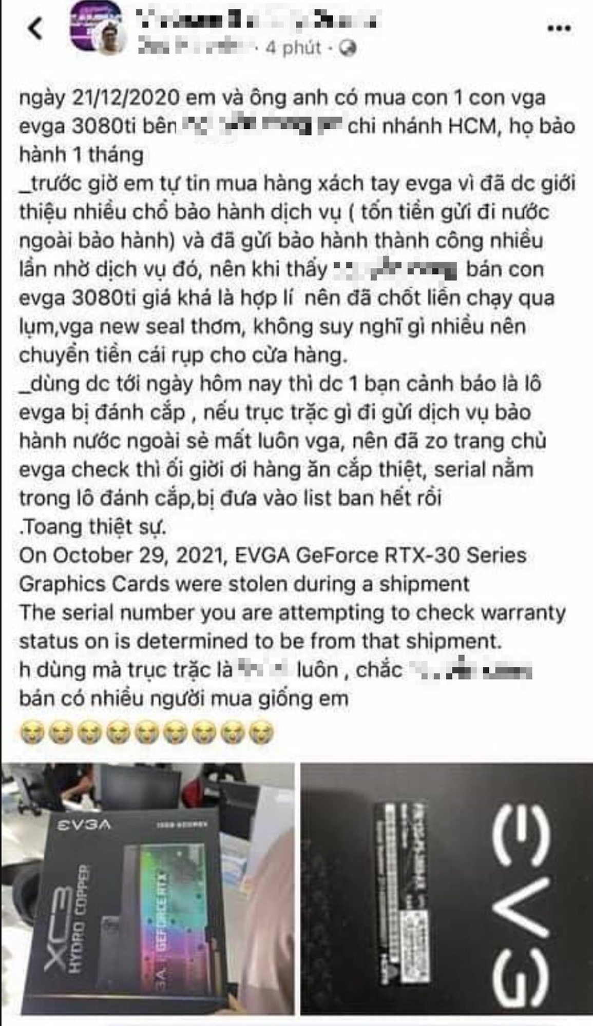 Một người dùng phát hiện ra card đồ họa mà mình vừa mua nằm trong lô hàng bị đánh cắp tại Mỹ (Ảnh chụp màn hình). Một người dùng phát hiện ra card đồ họa mà mình vừa mua nằm trong lô hàng bị đánh cắp tại Mỹ (Ảnh chụp màn hình).