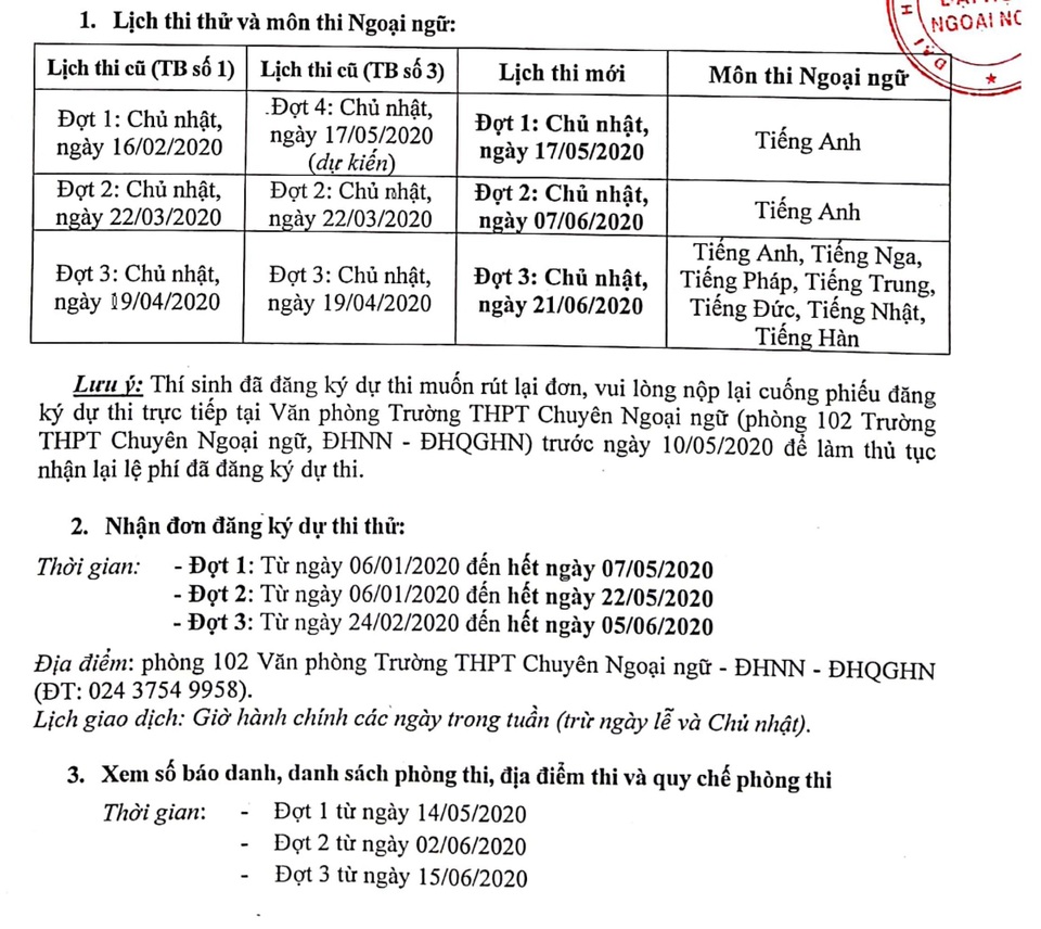 Lịch tuyển sinh lớp 10 của hai trường THPT thuộc ĐH Quốc gia Hà Nội - 2 Lịch tuyển sinh lớp 10 của hai trường THPT thuộc ĐH Quốc gia Hà Nội - 2