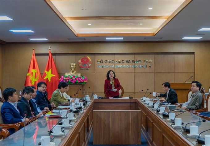 Thứ trưởng Ngô Thị Minh chủ trị hội nghị tại điểm cầu Bộ GDĐT.