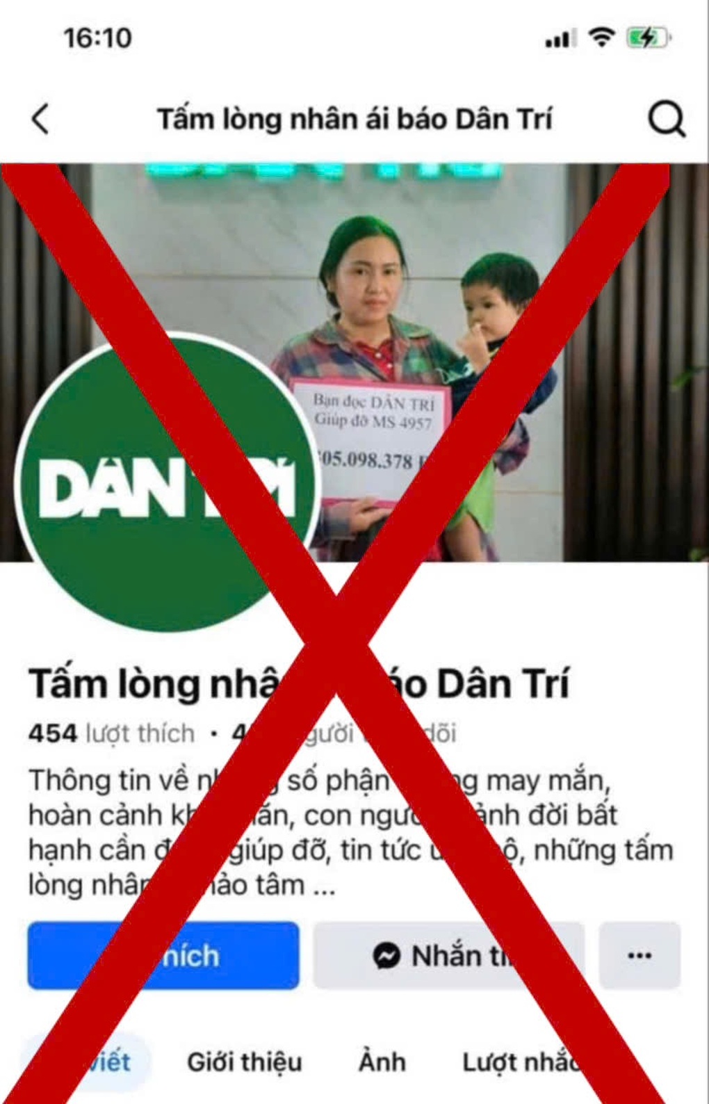 Cảnh báo các fanpage mạo danh Chương trình Nhân ái của báo Dân trí - 1 Cảnh báo các fanpage mạo danh Chương trình Nhân ái của báo Dân trí - 1